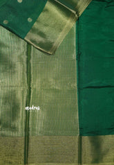Forest green - Durga - Traditional Banarasi Vairaoosi crushed semi soft silk saree